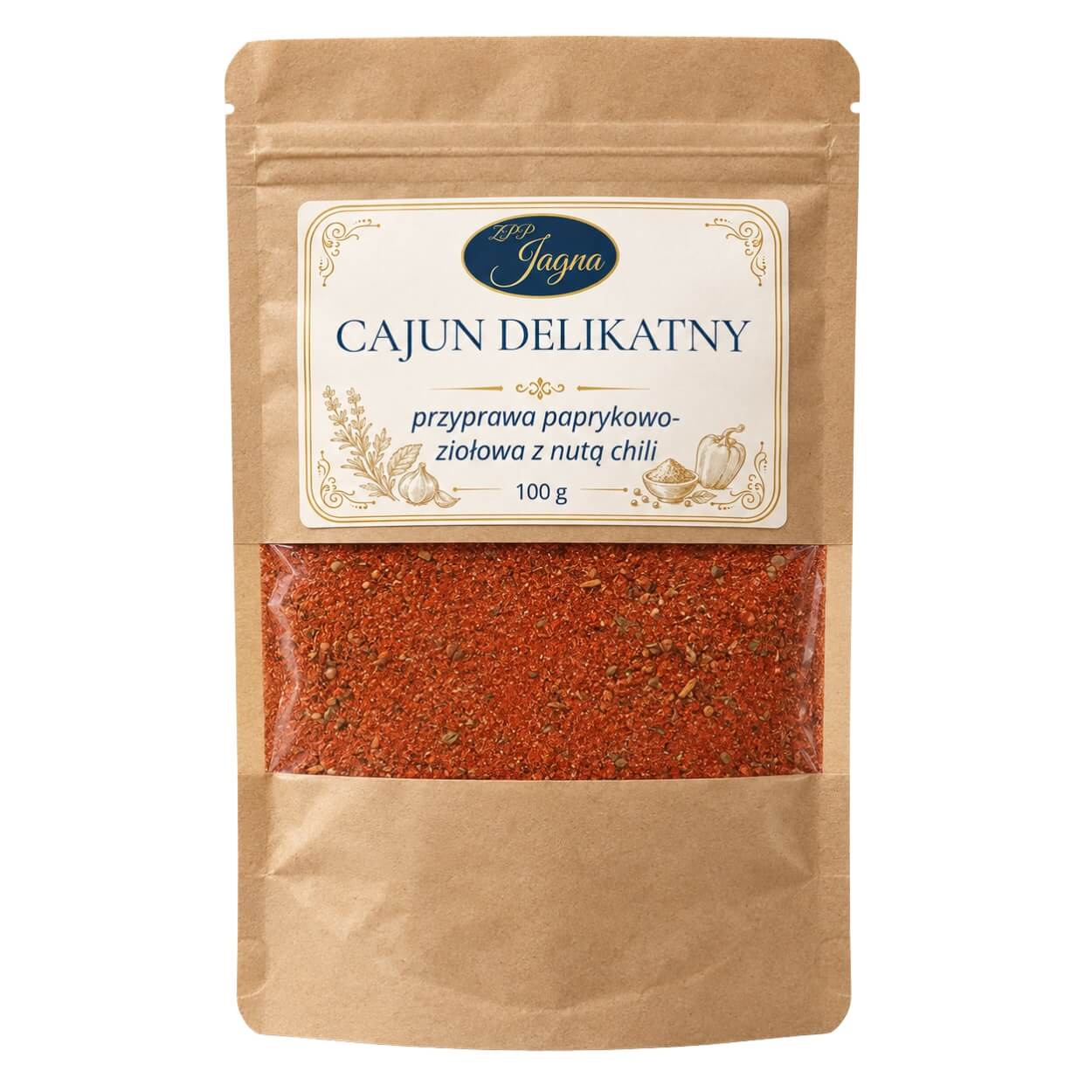 Opakowanie przyprawy Cajun Delikatny 100 g na białym tle