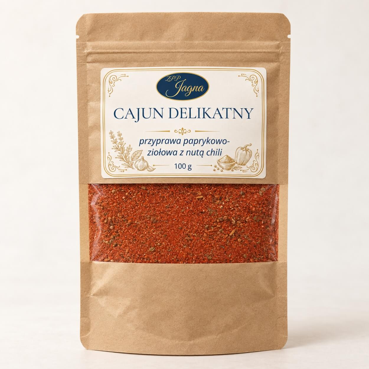 Cajun Delikatny 100 g, przyprawa paprykowo-ziołowa w opakowaniu ZPP Jagna