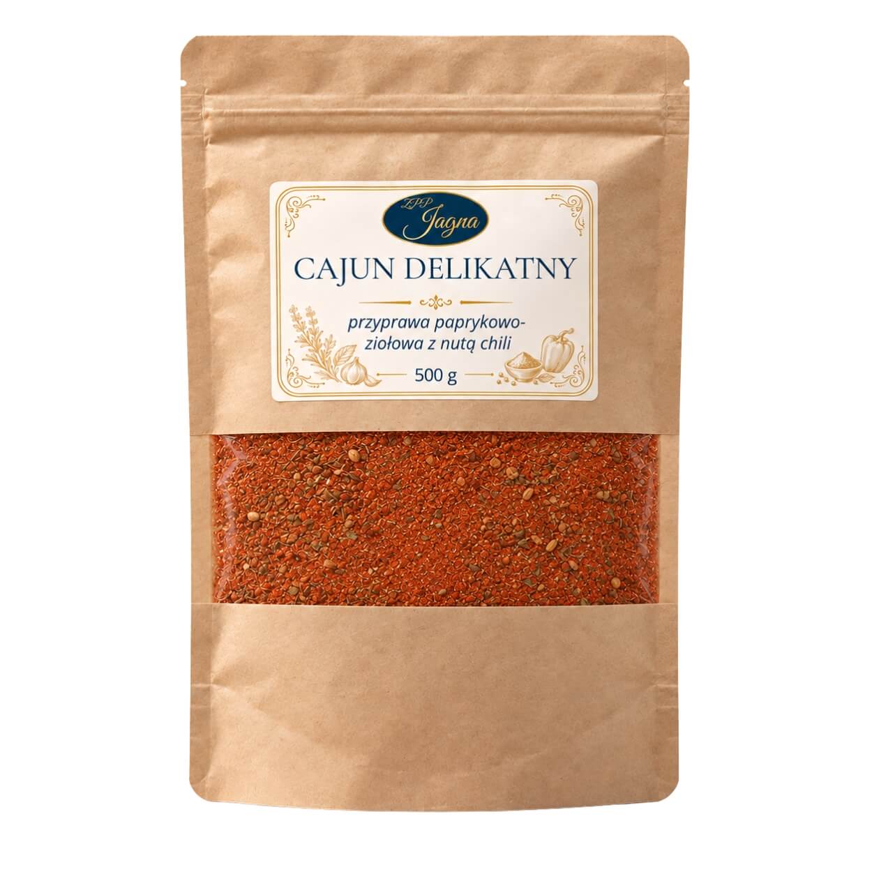 Opakowanie przyprawy Cajun Delikatny 500 g na białym tle