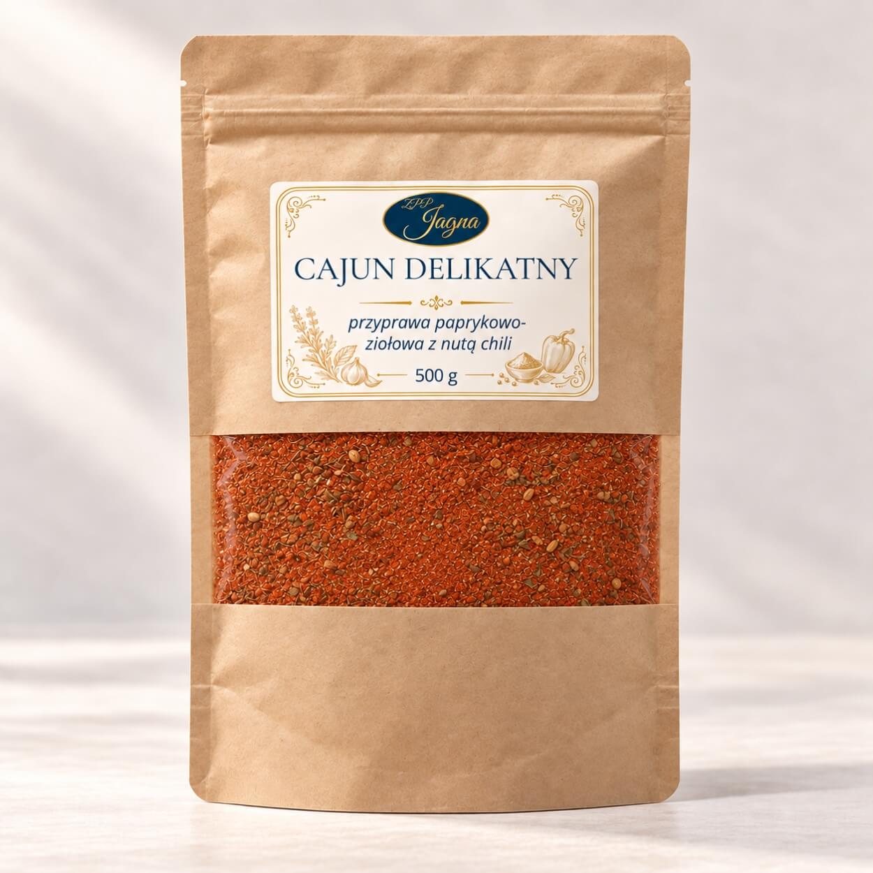 Cajun Delikatny 500 g, przyprawa paprykowo-ziołowa w opakowaniu ZPP Jagna