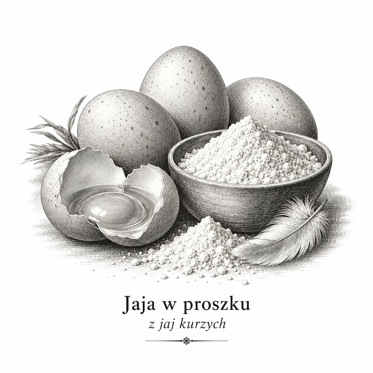 Rycina jaj i proszku jajecznego.