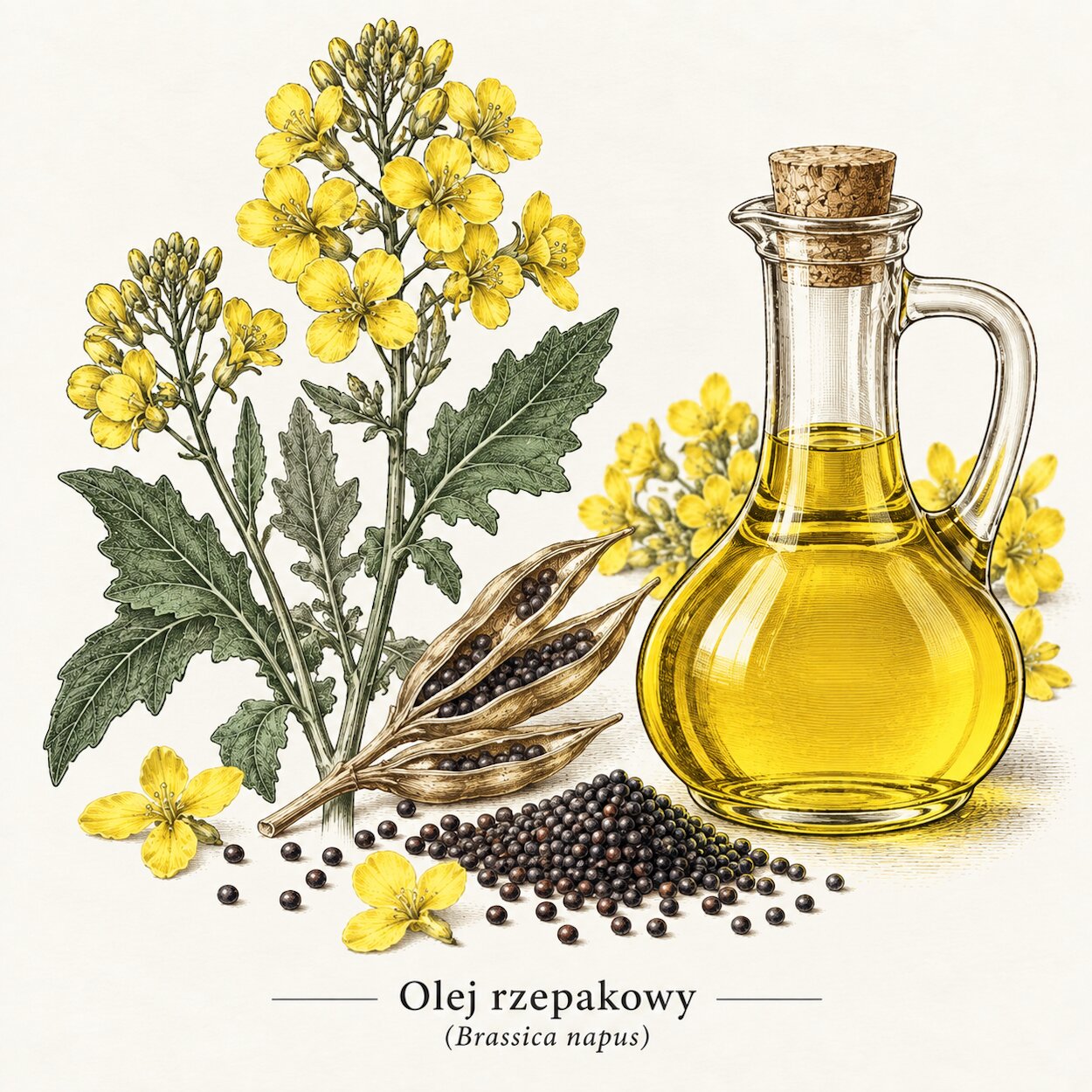 Olej rzepakowy i nasiona rzepaku - rycina z Almanachu.