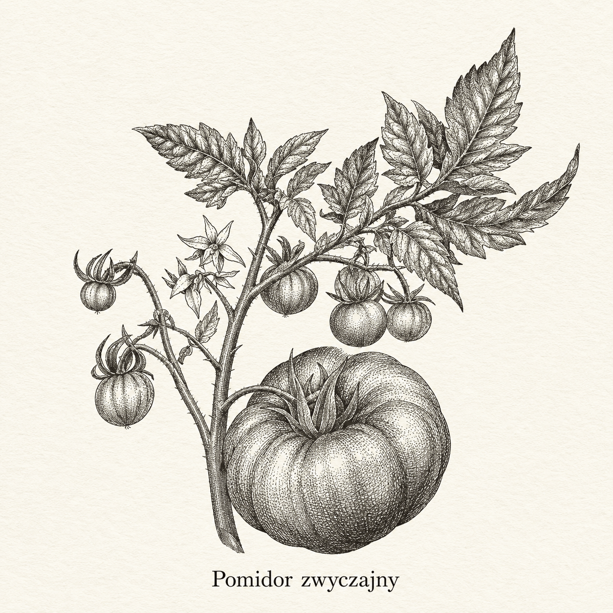 pomidory suszone - Rycina pomidora zwyczajnego użyta jako ilustracja pomidorów suszonych mielonych.