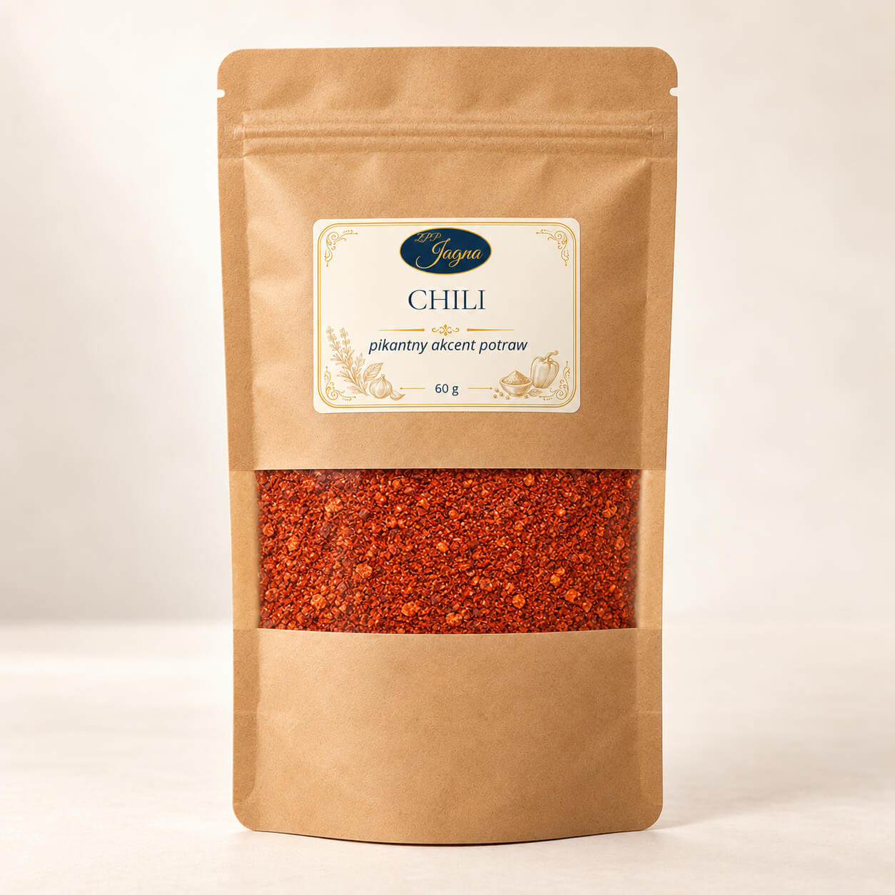 Przód opakowania z mielonym chili ZPP Jagna 60 g na jasnym tle