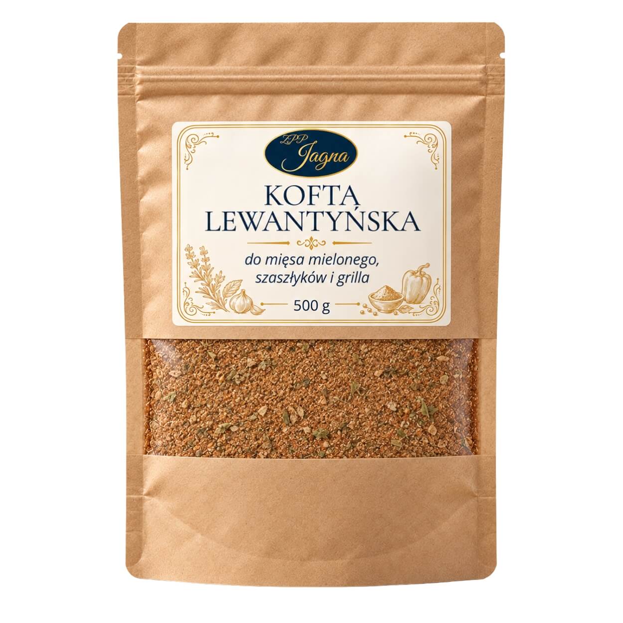 Przyprawa Kofta Lewantyńska 500 g ZPP Jagna w papierowym opakowaniu na białym tle