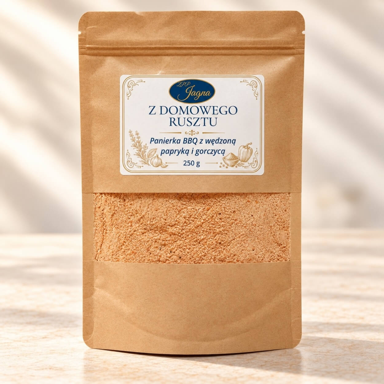 Opakowanie panierki BBQ Z Domowego Rusztu 250 g na jasnym blacie