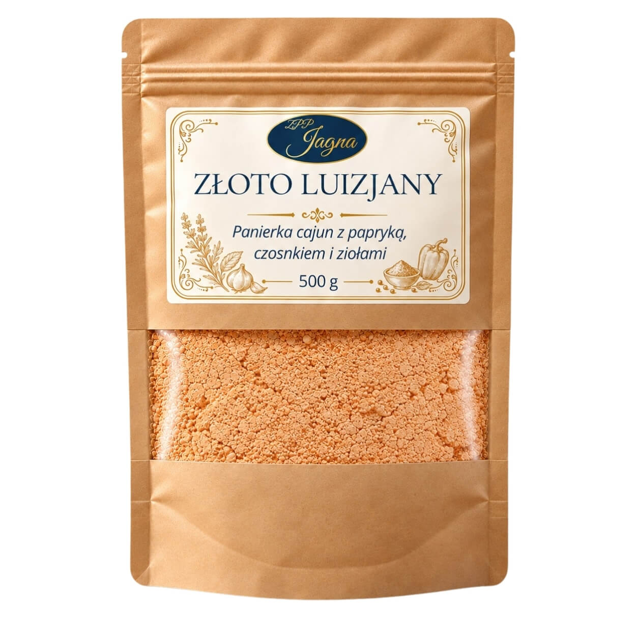 Panierka cajun Złoto Luizjany ZPP Jagna, opakowanie 500 g na białym tle