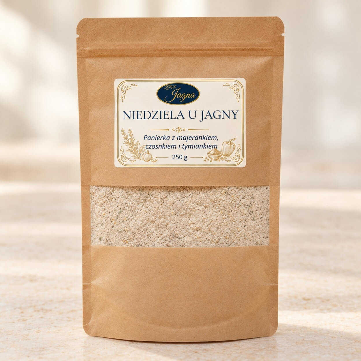 keto panierka z majerankiem Niedziela u Jagny 250 g - opakowanie na jasnym blacie