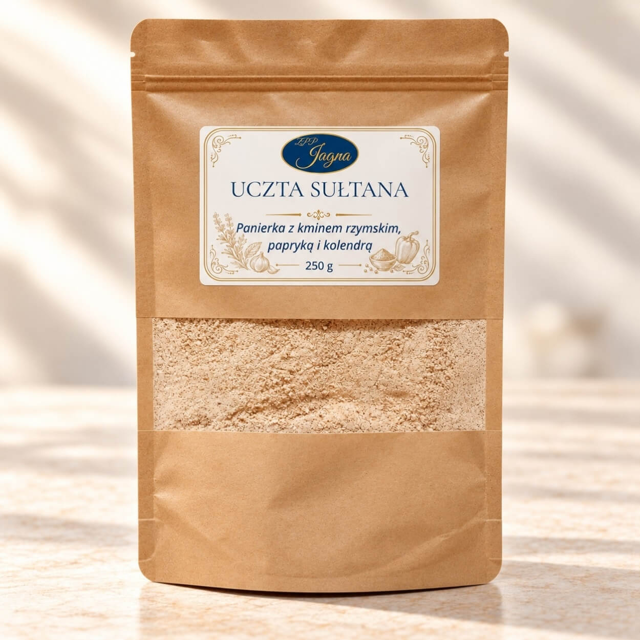 keto panierka z kminem Uczta Sułtana 250 g - opakowanie na jasnym blacie