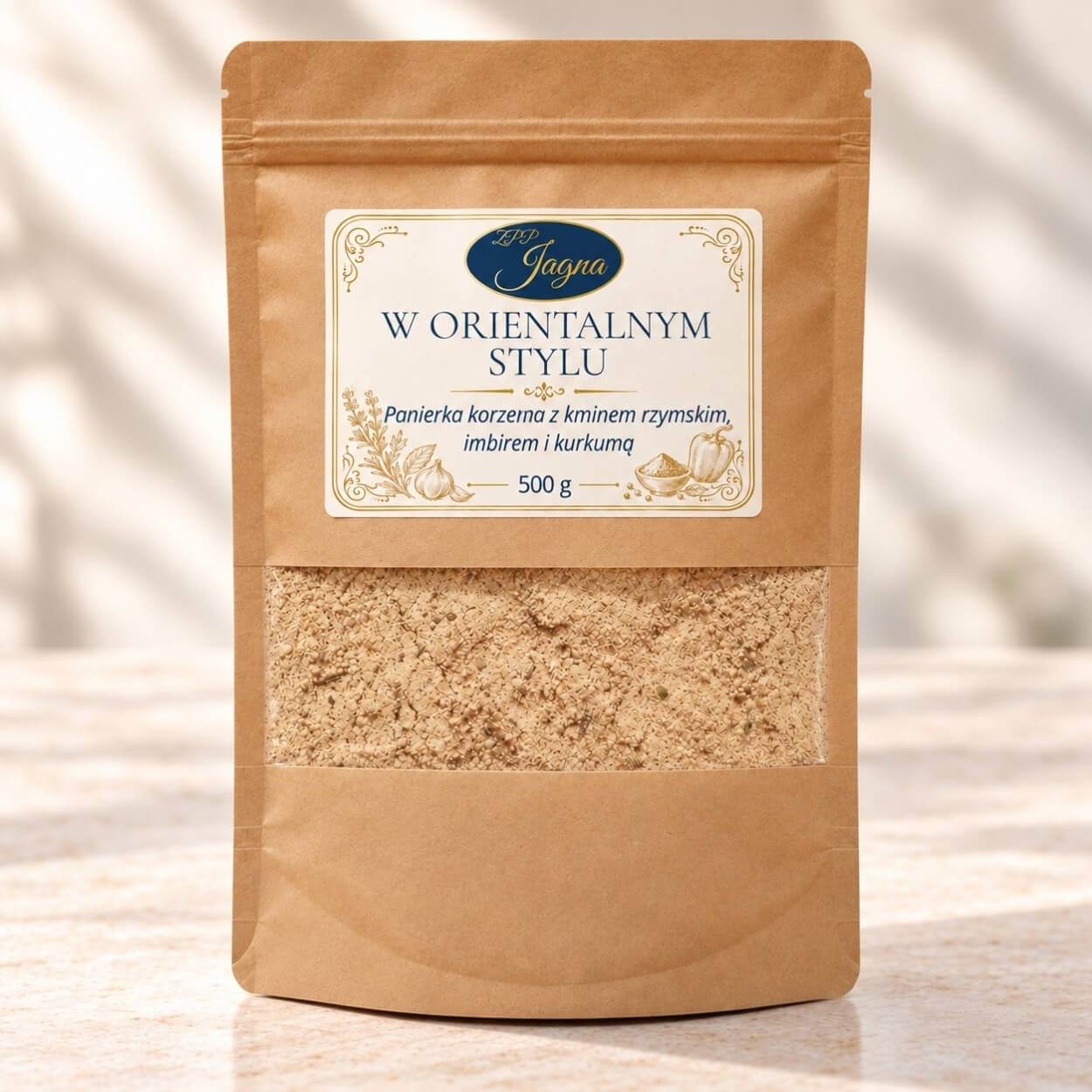 panierka low carb korzenna W Orientalnym Stylu 500 g - opakowanie na jasnym blacie