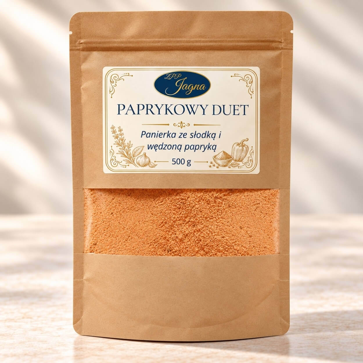 panierka low carb paprykowa Paprykowy Duet 500 g - opakowanie na jasnym blacie