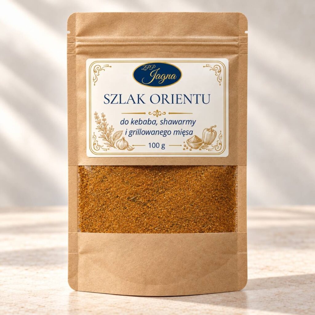 Opakowanie przyprawy Szlak Orientu ZPP Jagna 100 g na jasnym blacie